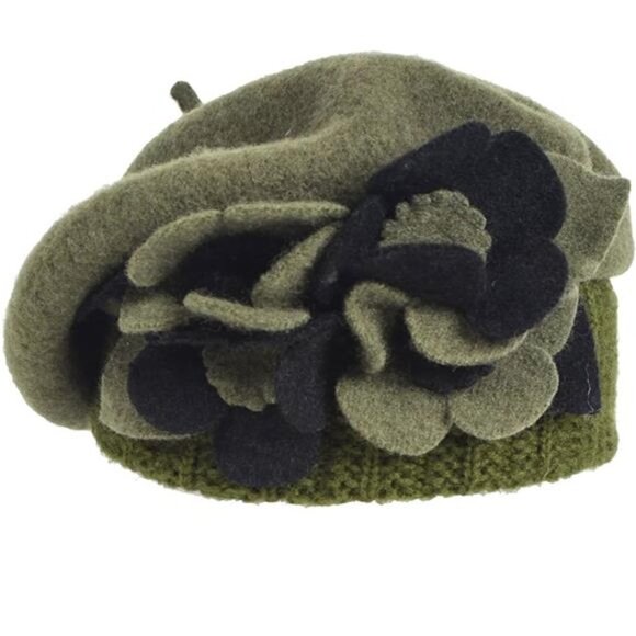 Women\'s French Beret Wool Beret Floral Dress Beanie Winter Hat, Black